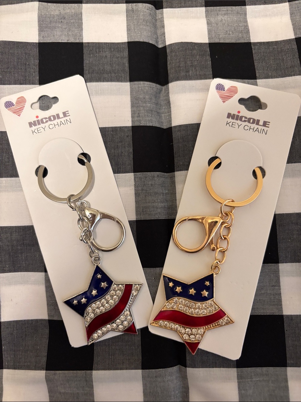 Nicole Star Keychain with Red, Blue & White Enamel